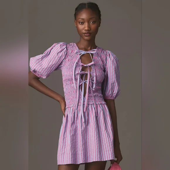 Damson Madder Bluebelle Shirred Mini Dress EU Size 20 /US 16 - Picture 3 of 13